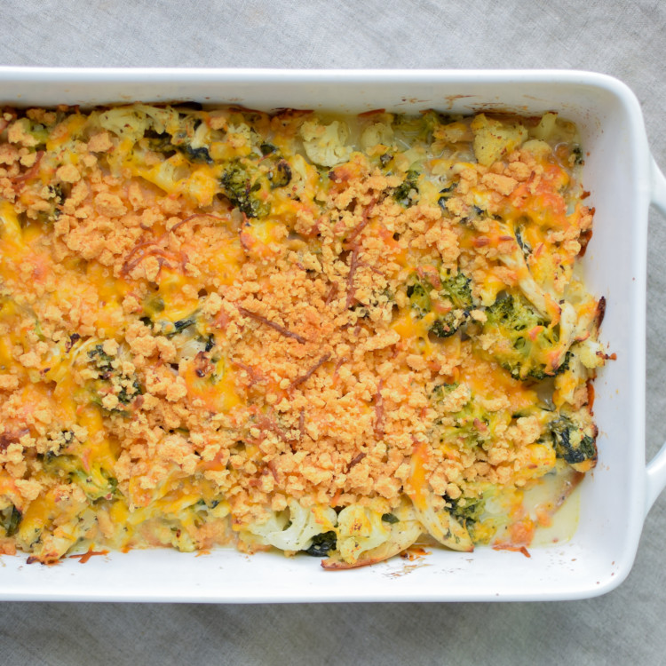 Veggie Loaded Rotisserie Chicken Casserole recipe - Delicious juicy chicken baked with broccoli, cauliflower, spinach, greek yogurt and more! Healthy and easy, from ProjectMealPlan.com