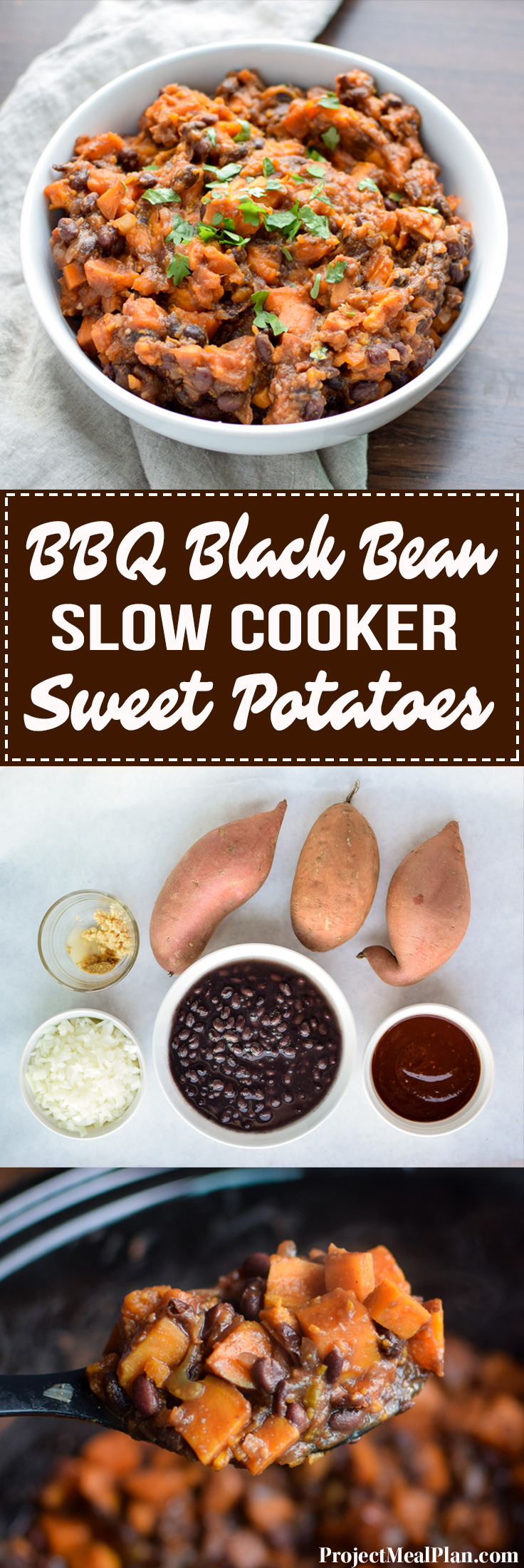 BBQ Black Bean Slow Cooker Sweet Potatoes - Black beans, sweet potatoes, and spicy BBQ sauce. A match made in side dish heaven! - ProjectMealPlan.com