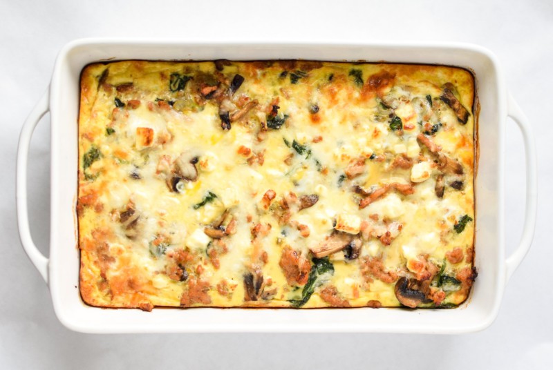 Spinach Feta Chicken Sausage Breakfast Casserole with Sweet Potato