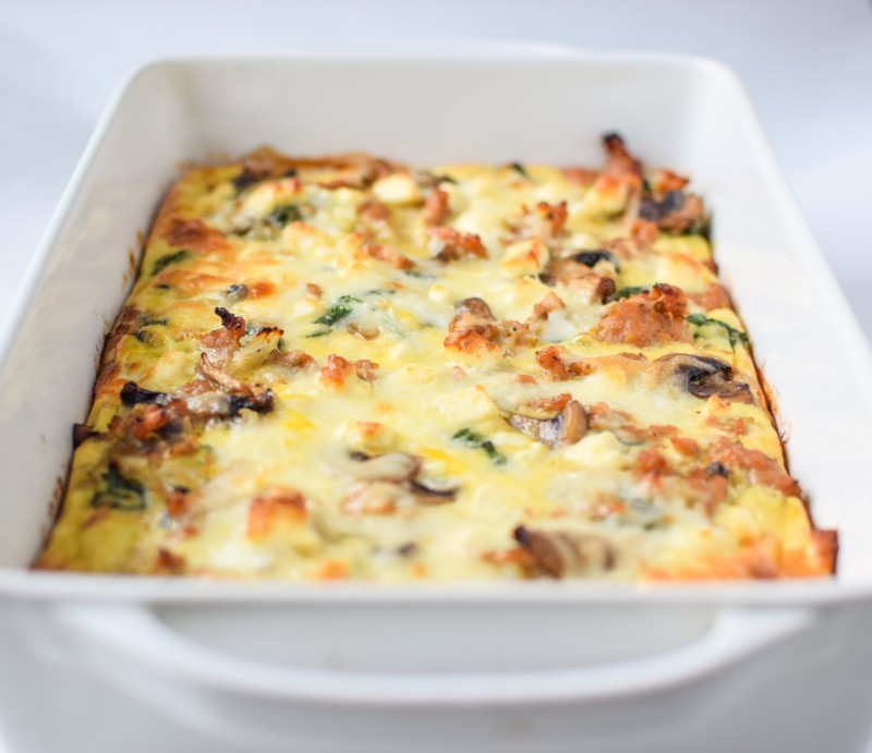 Spinach Feta Chicken Sausage Breakfast Casserole with Sweet Potato