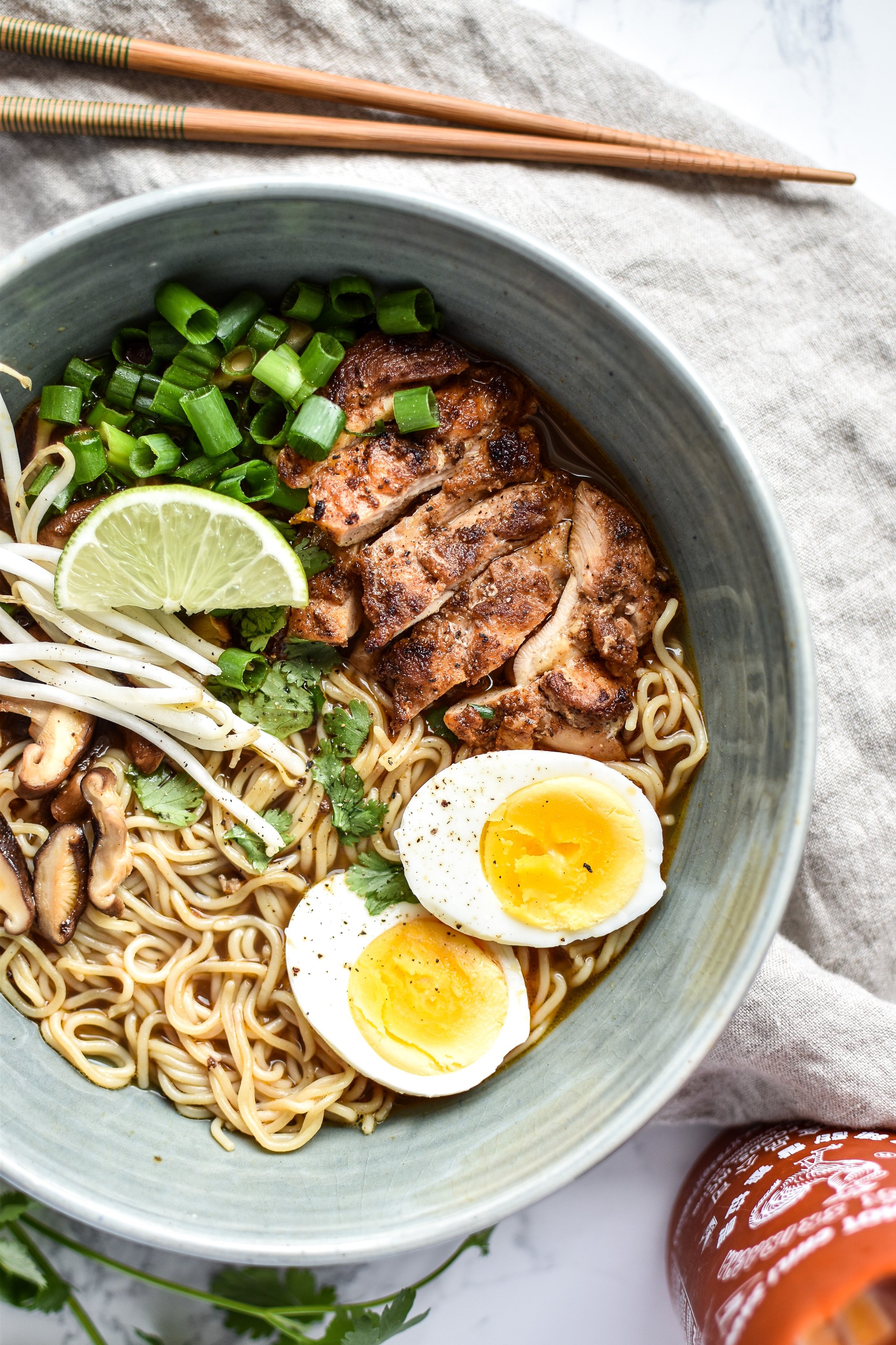 Simple Shiitake Mushroom Chicken Ramen recipe - I use chicken bone broth and brown rice ramen for this easy homemade noodle soup! - ProjectMealPlan.com