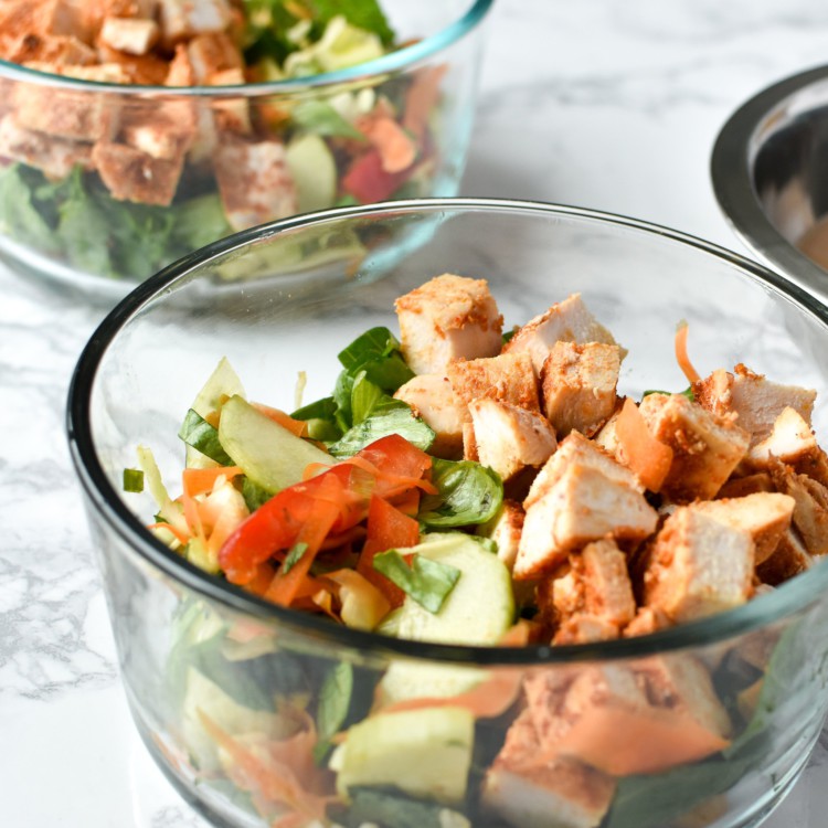 Meal Prep Chopped Thai Chicken Salad with Easy Peanut Dressing - Simple Thai-inspired chopped salad with a creamy peanut dressing recipe - Perfect for meal prep! - ProjectMealPlan.com