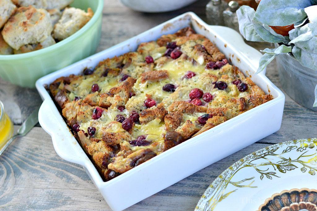 12 Ways to Turn Thanksgiving Leftovers Into Glorious Breakfast Food - Check out some great ideas to help you turn all those delicious leftovers into breakfast! Bread pudding ready to be served by This Vivacious Life.