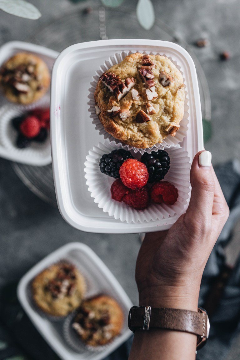 Healthy muffins with berries meal prep.