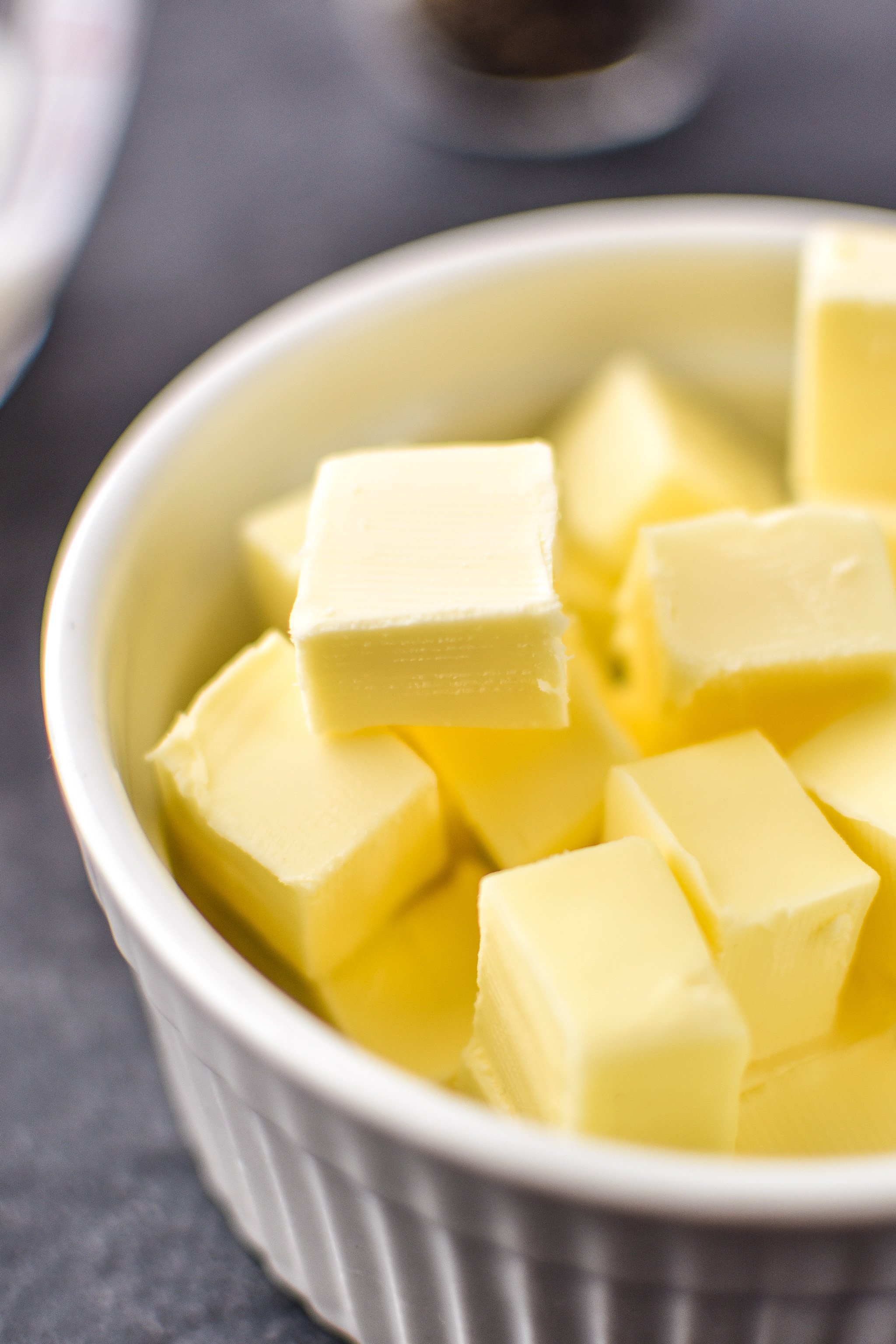 Cubes of butter ready to go into the mashed potatoes.