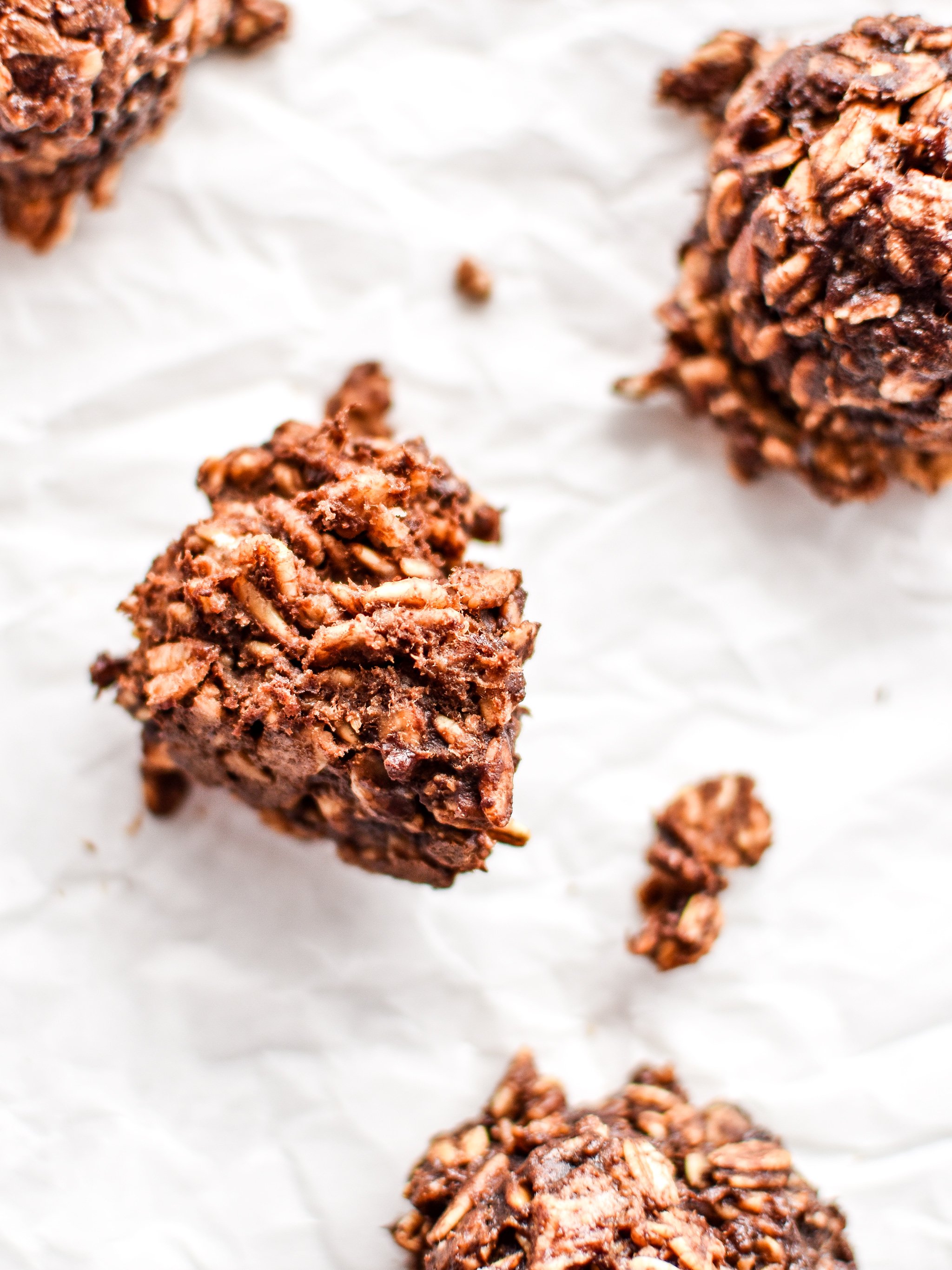 A view inside the Banana Chocolate Oatmeal Mounds, split open.