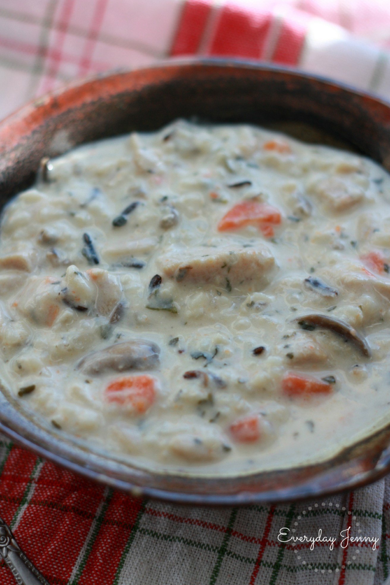 Instant Pot Creamy Chicken and Wild Rice Soup ready to eat for dinner.