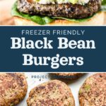 pin image for freezer friendly black bean burgers with text.