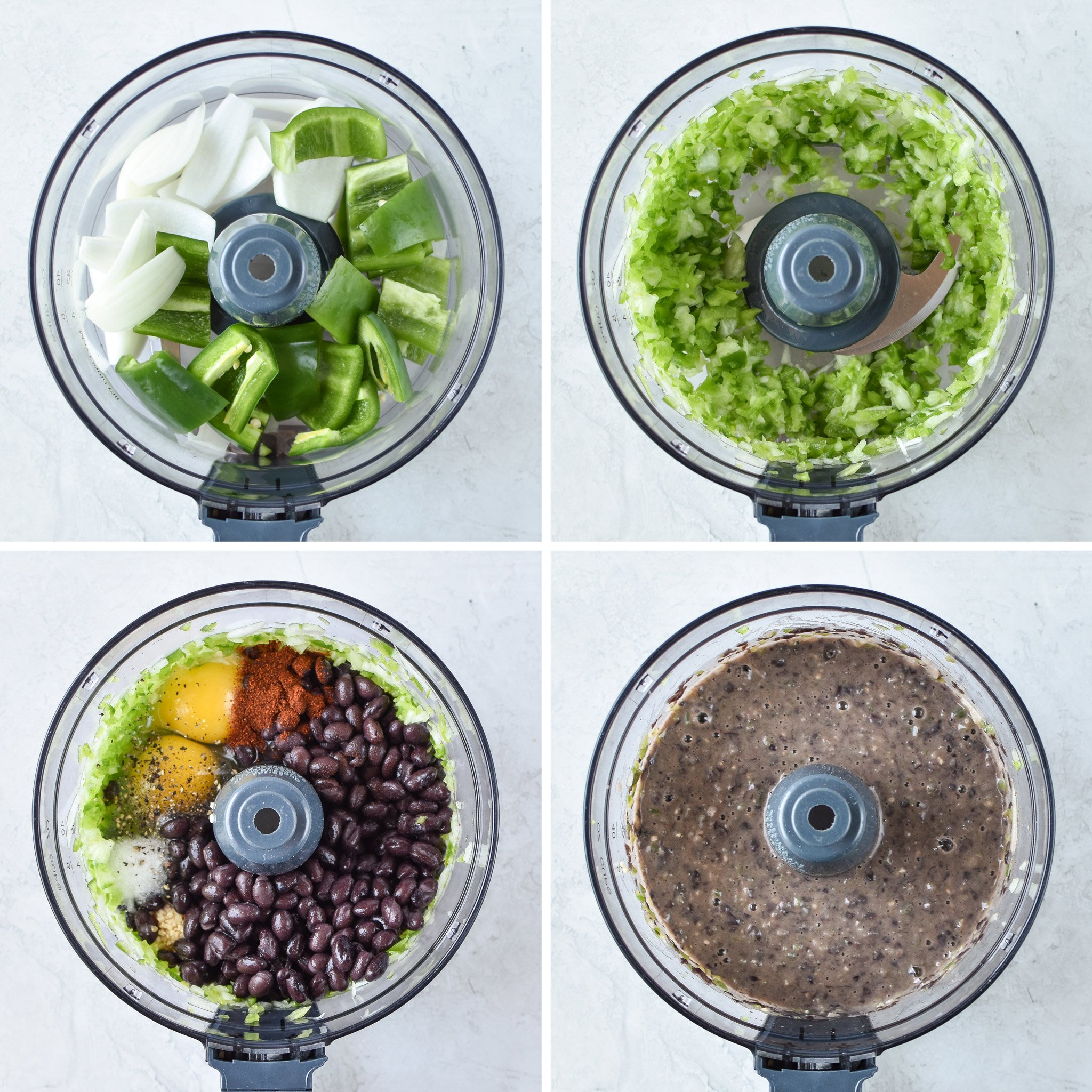 step by step images for making the freezer friendly black bean burgers in a food processor