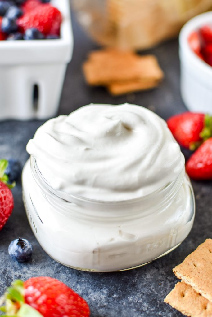 whipped greek yogurt in a mason jar.