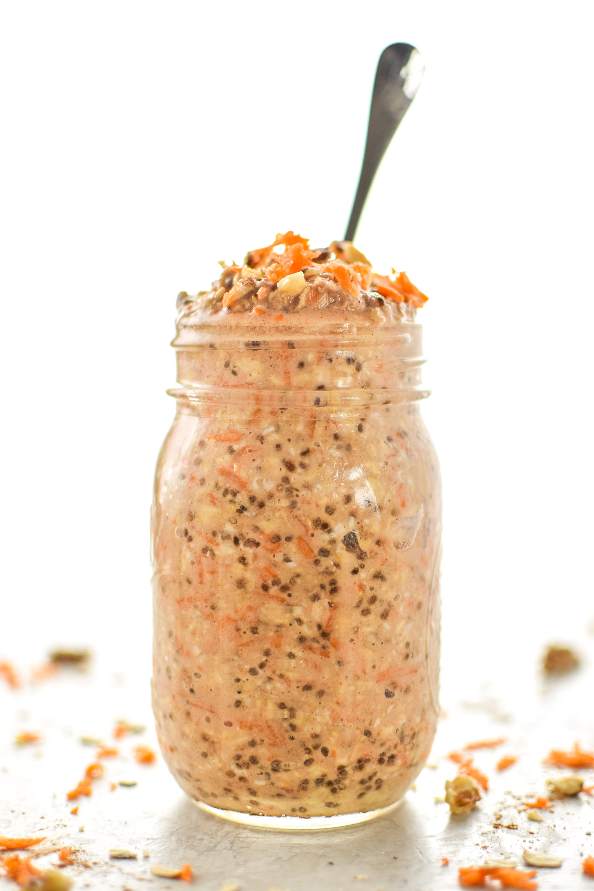 A mason jar full of carrot cake overnight oats