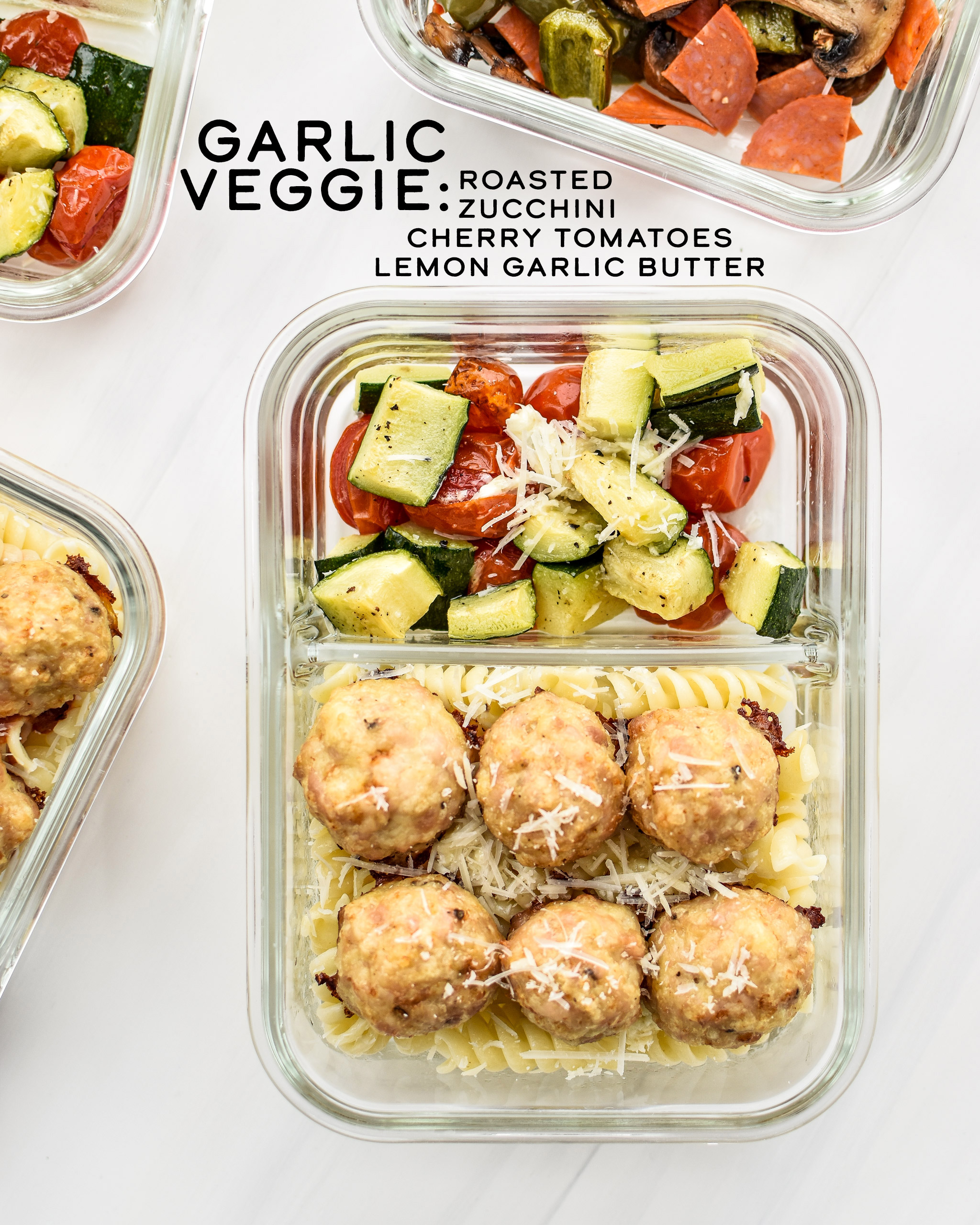 Garlic Veggie Version of the chicken meatballs two ways meal prep lunches