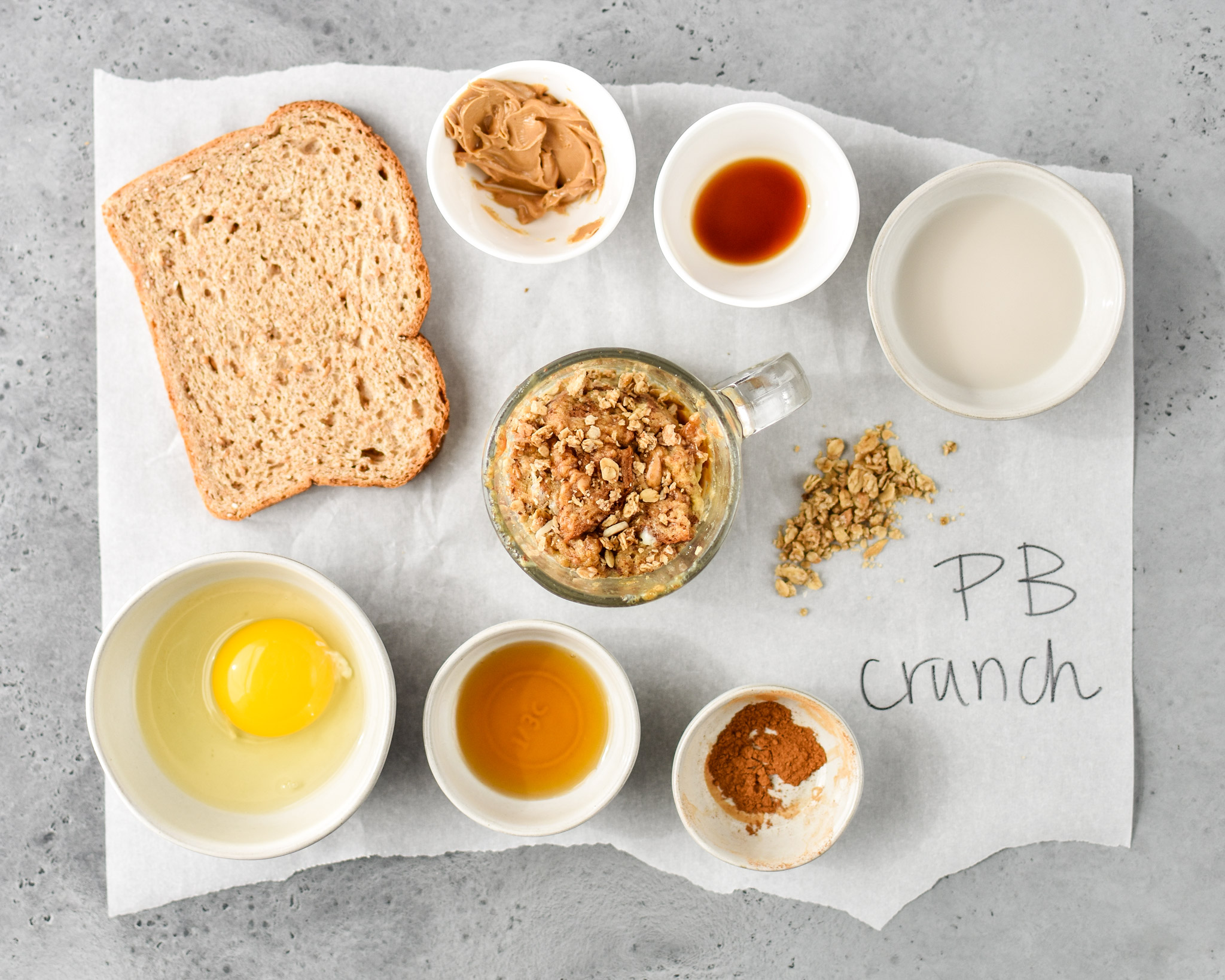 ingredients for PB crunch microwave mug french toast