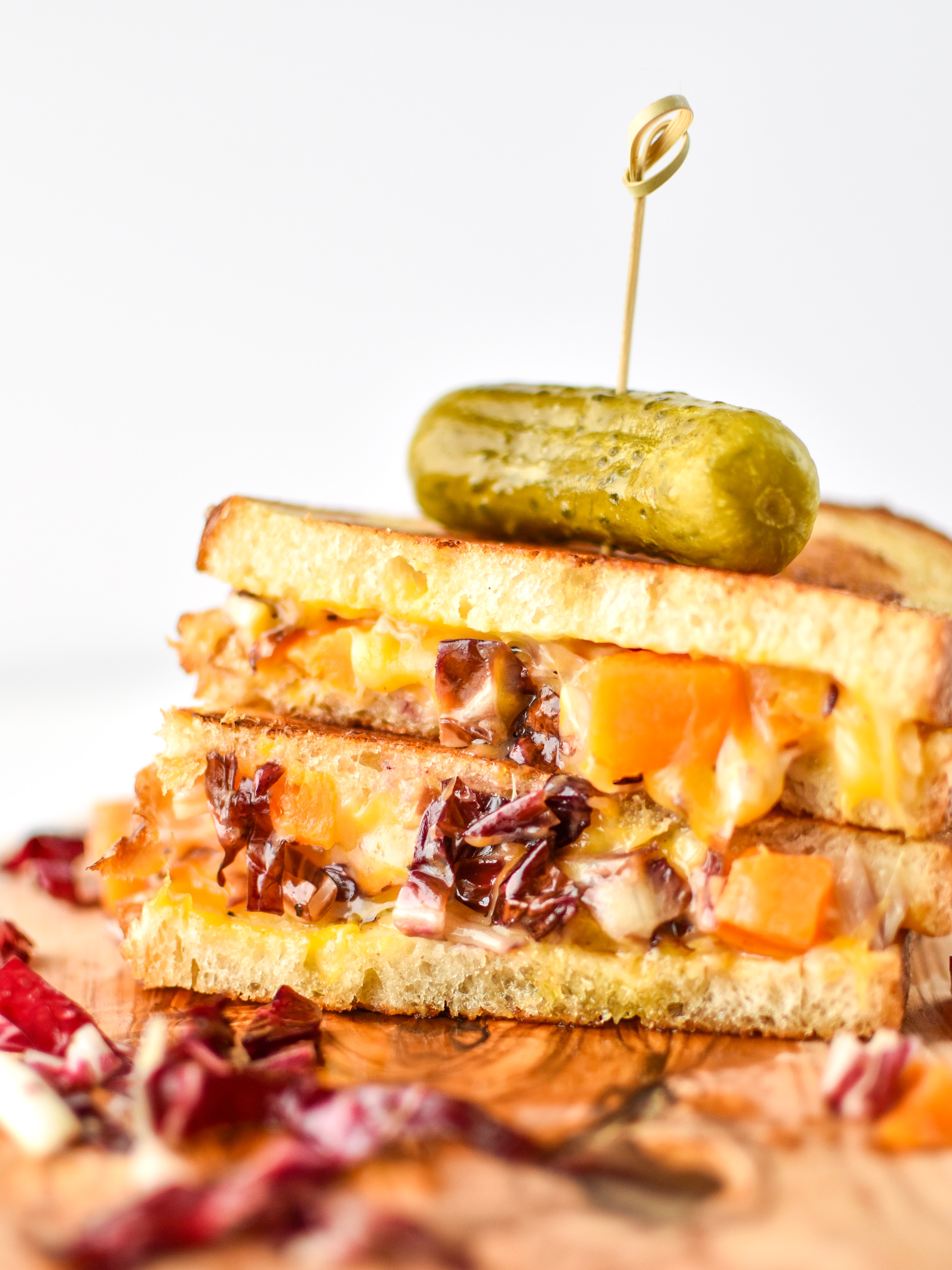 roasted squash salad grilled cheese with a pickle