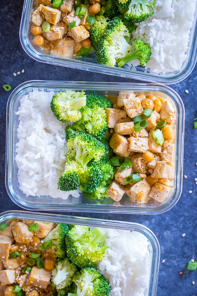 Orange Tofu Chickpea bowls - one of the Meal Prep Lunch Recipes
