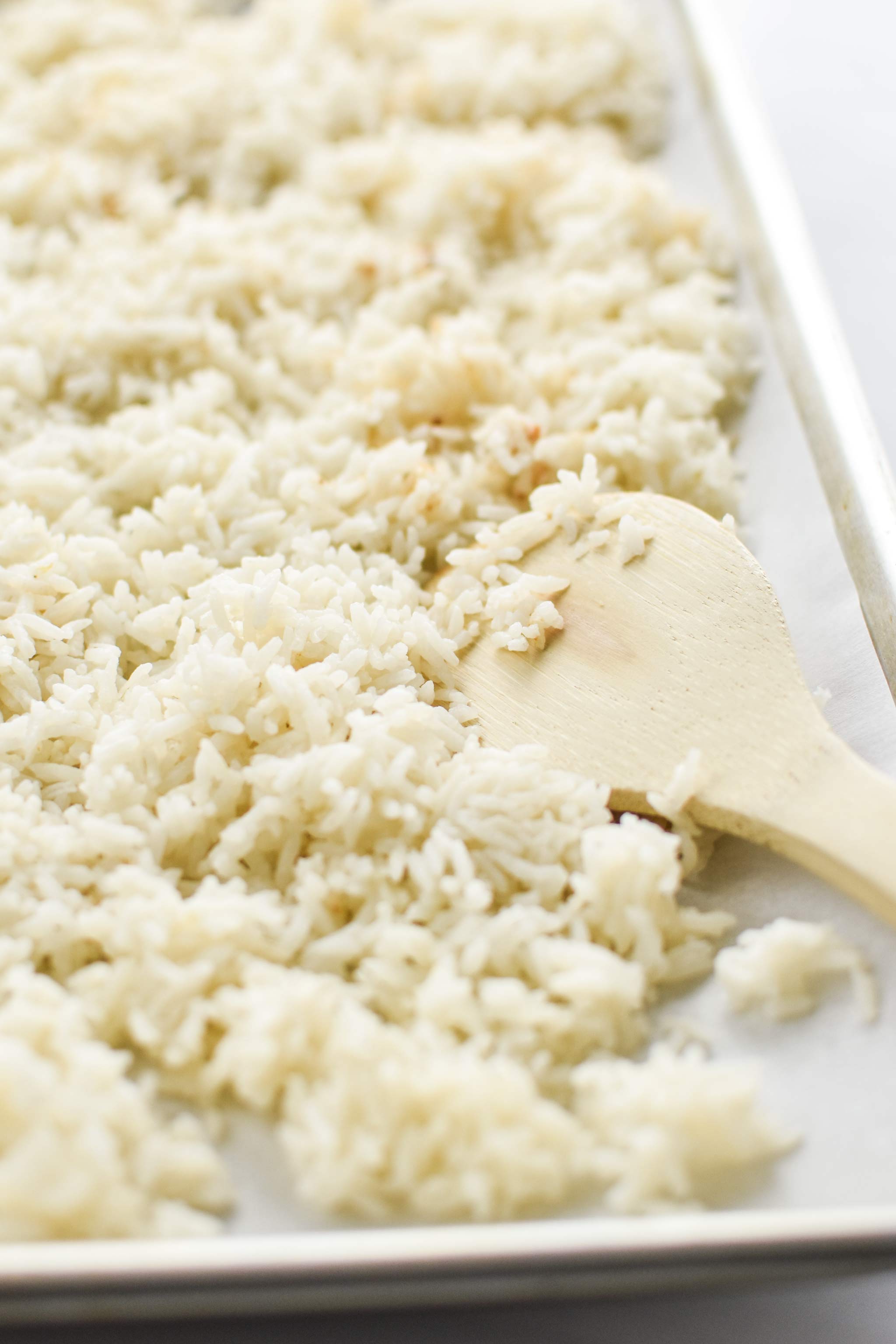 rice cooling on a sheet pan