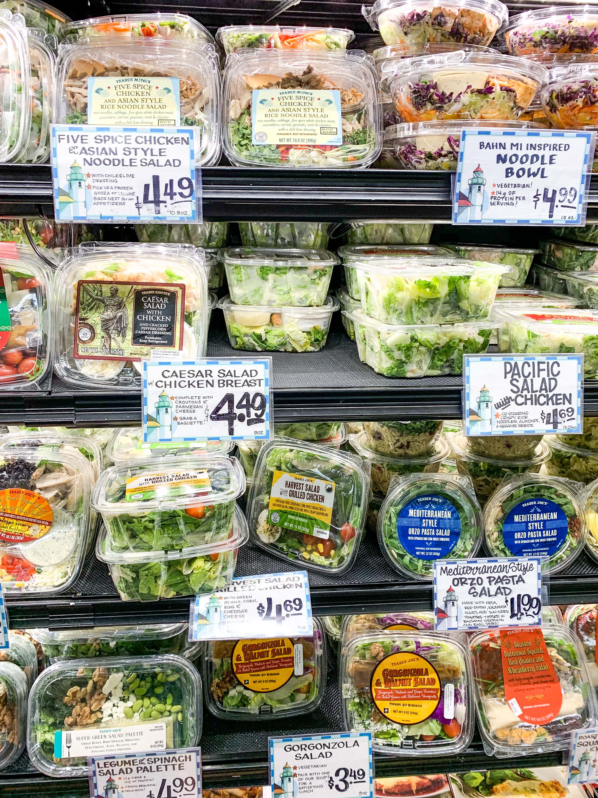 trader joes shelf of premade salads