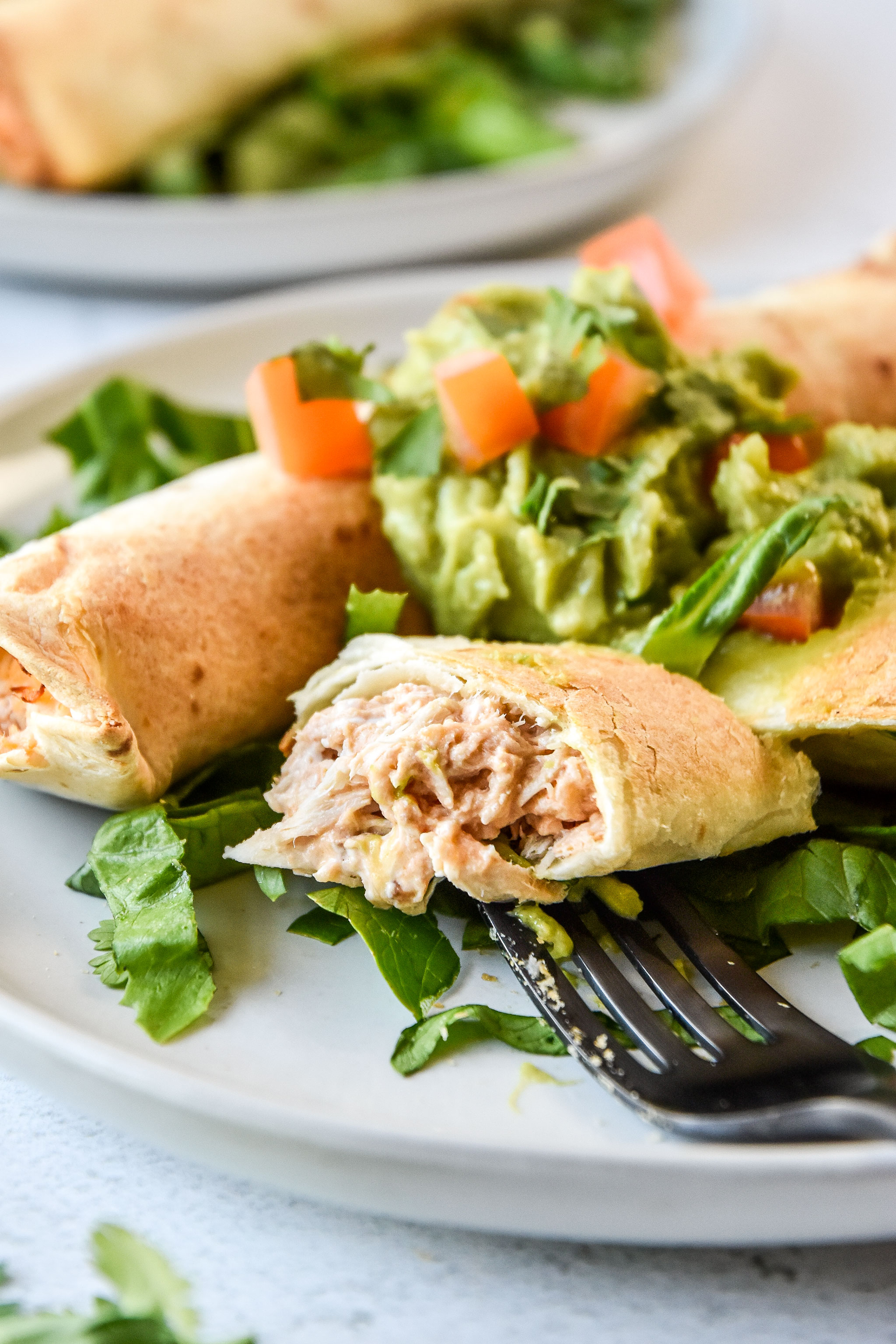 close up of the air fryer chicken taquitos (or flautas!)