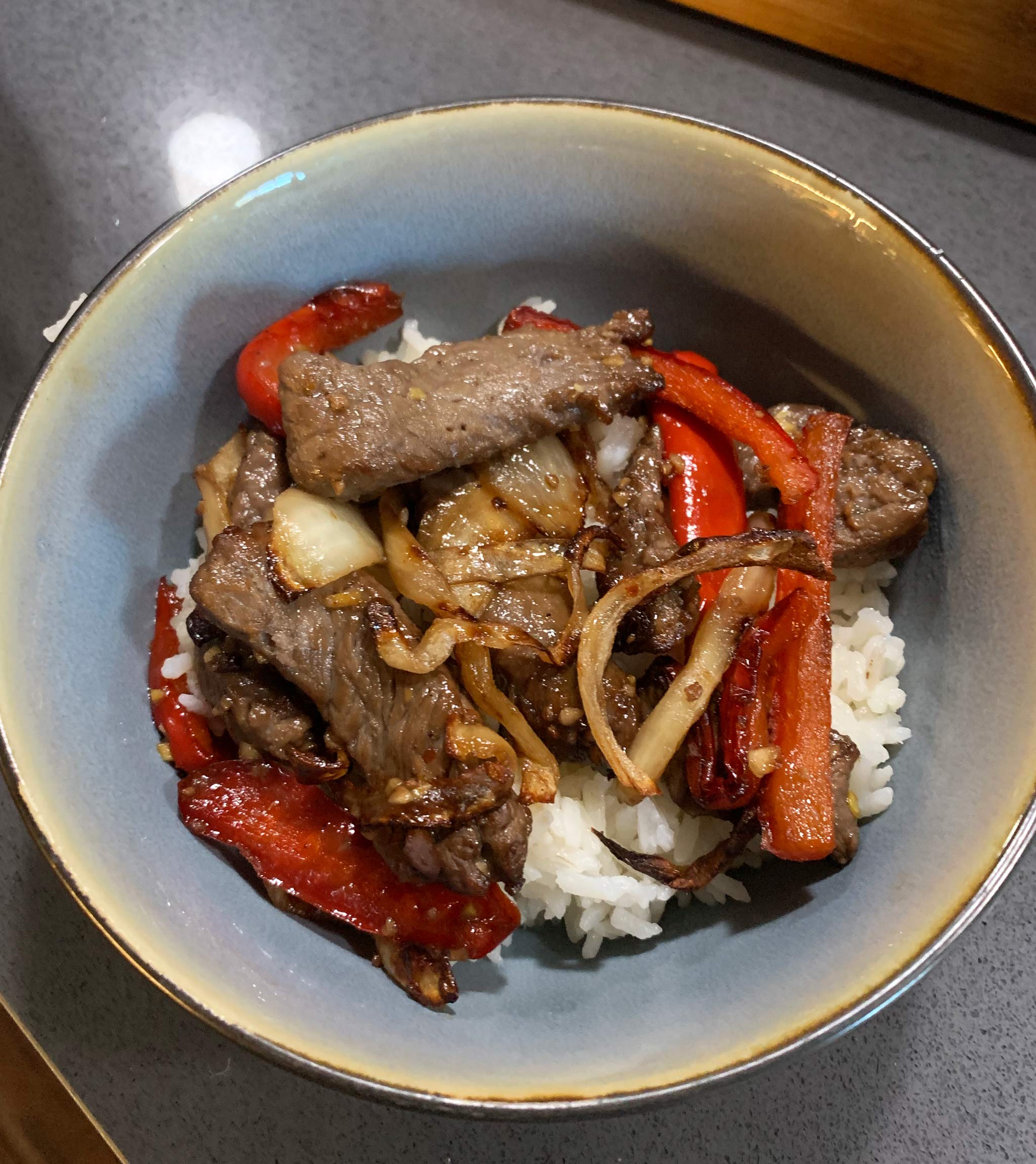 air fryer asian beef and veggies served with rice