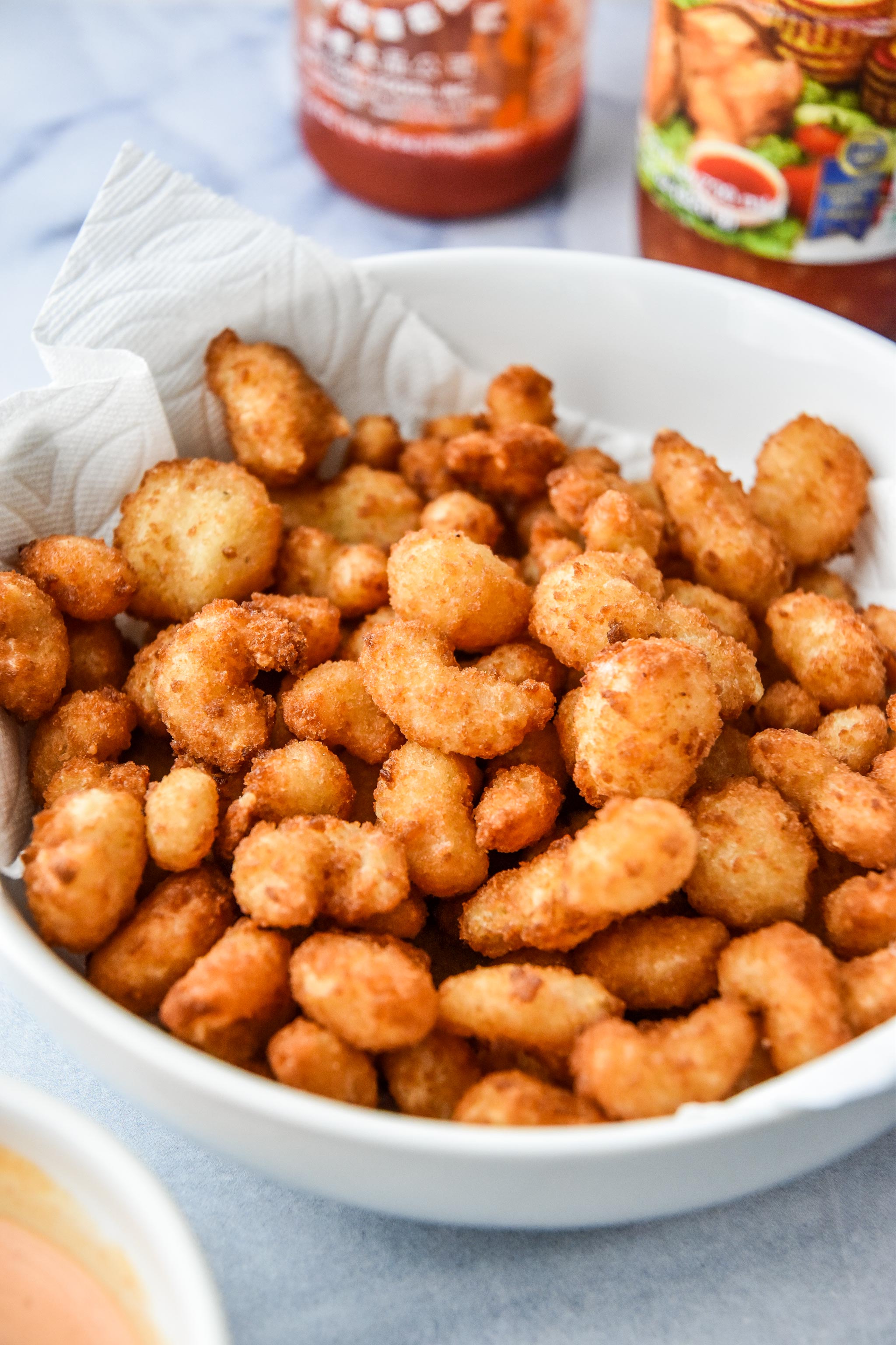 previously frozen breaded shrimp cooked in an air fryer with dipping sauce