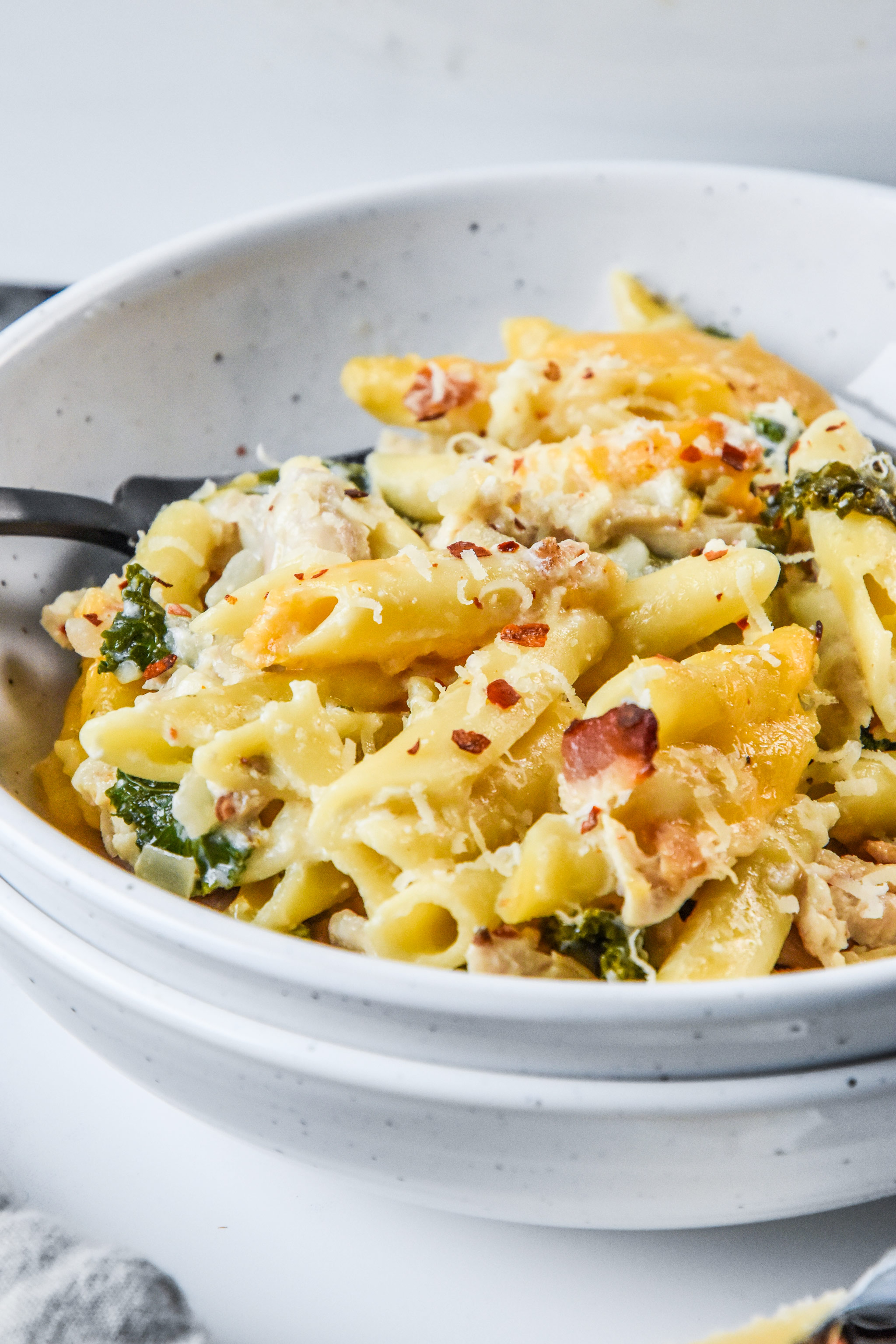 cheesy chicken bacon ranch kale casserole in a bowl