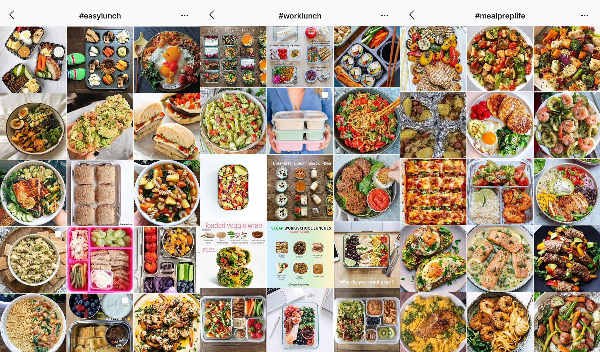 screenshots of instagram meal prep inspiration