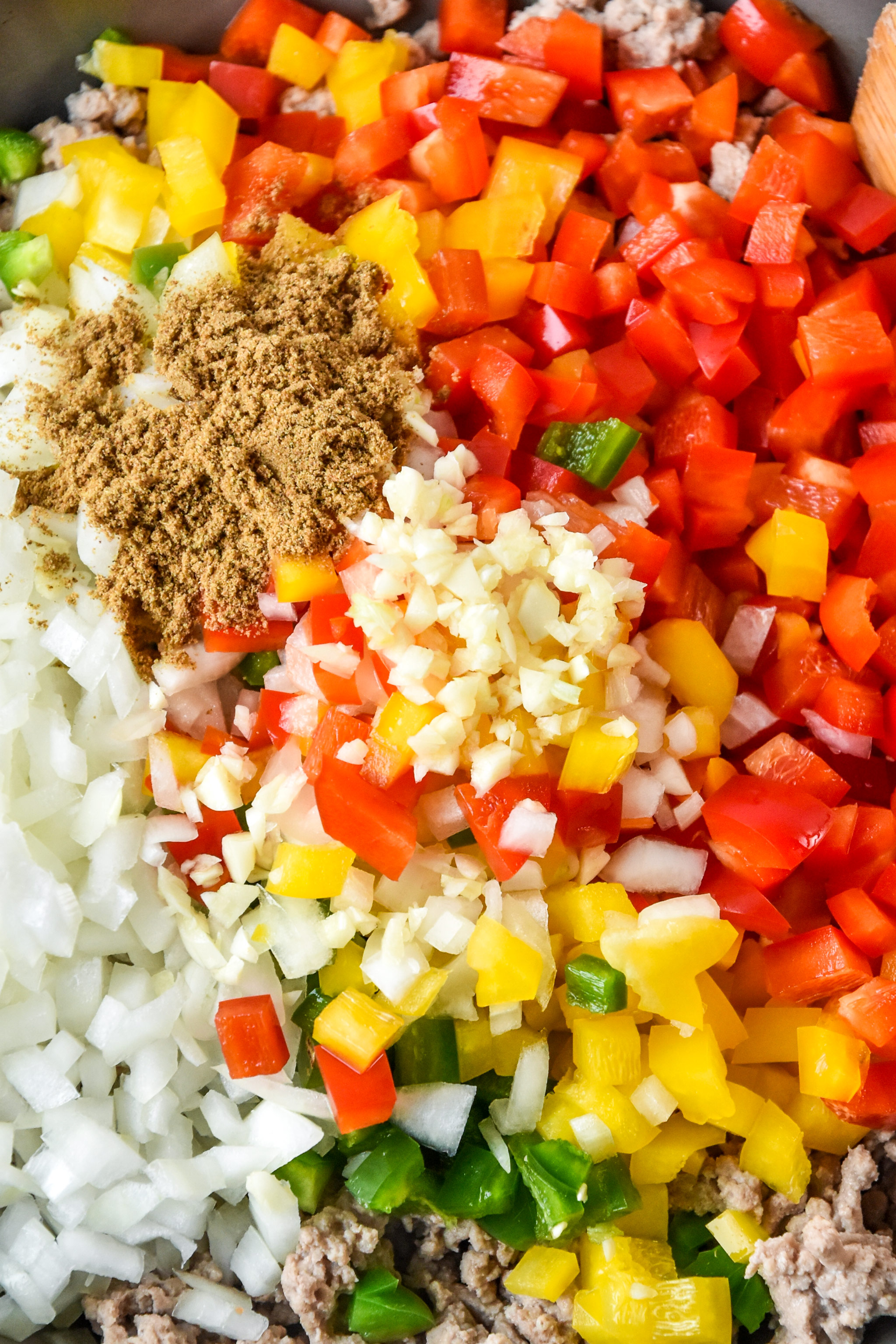 cooking ingredients for the chipotle ground turkey skillet meal prep