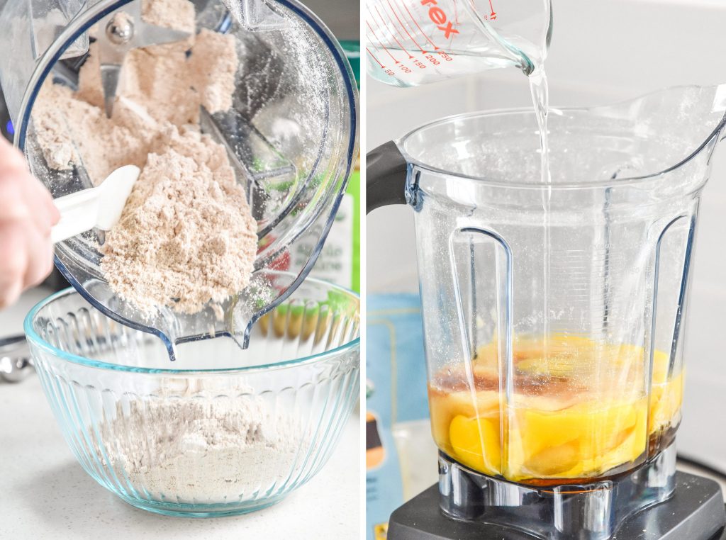 applesauce oatmeal blender muffins being make in a vitamix.