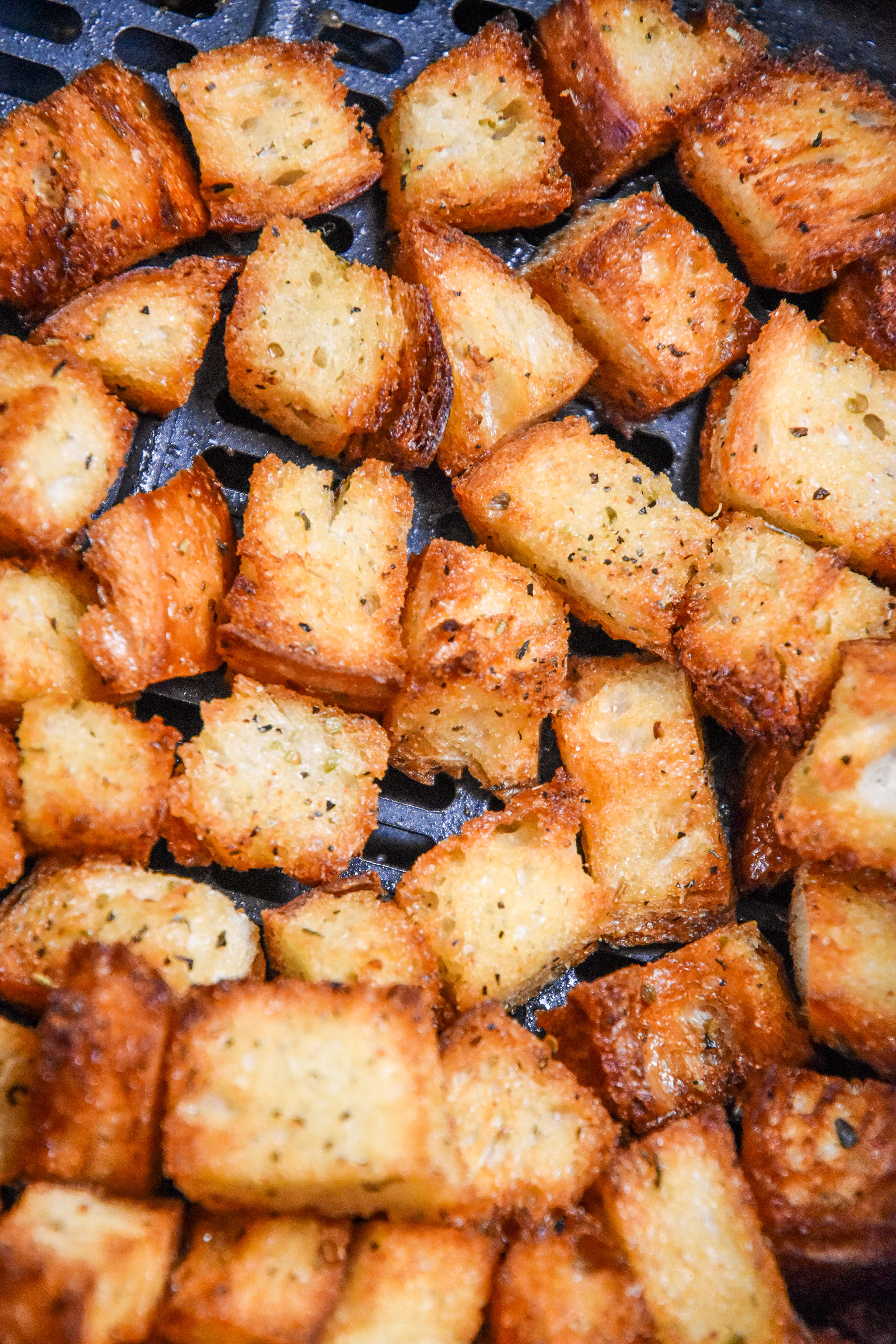 cooked croutons in an air fryer.