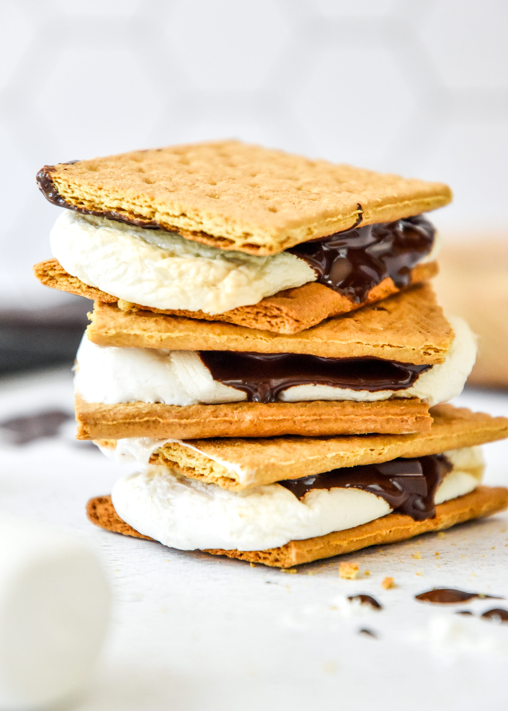3 stacked air fryer s'mores just made.