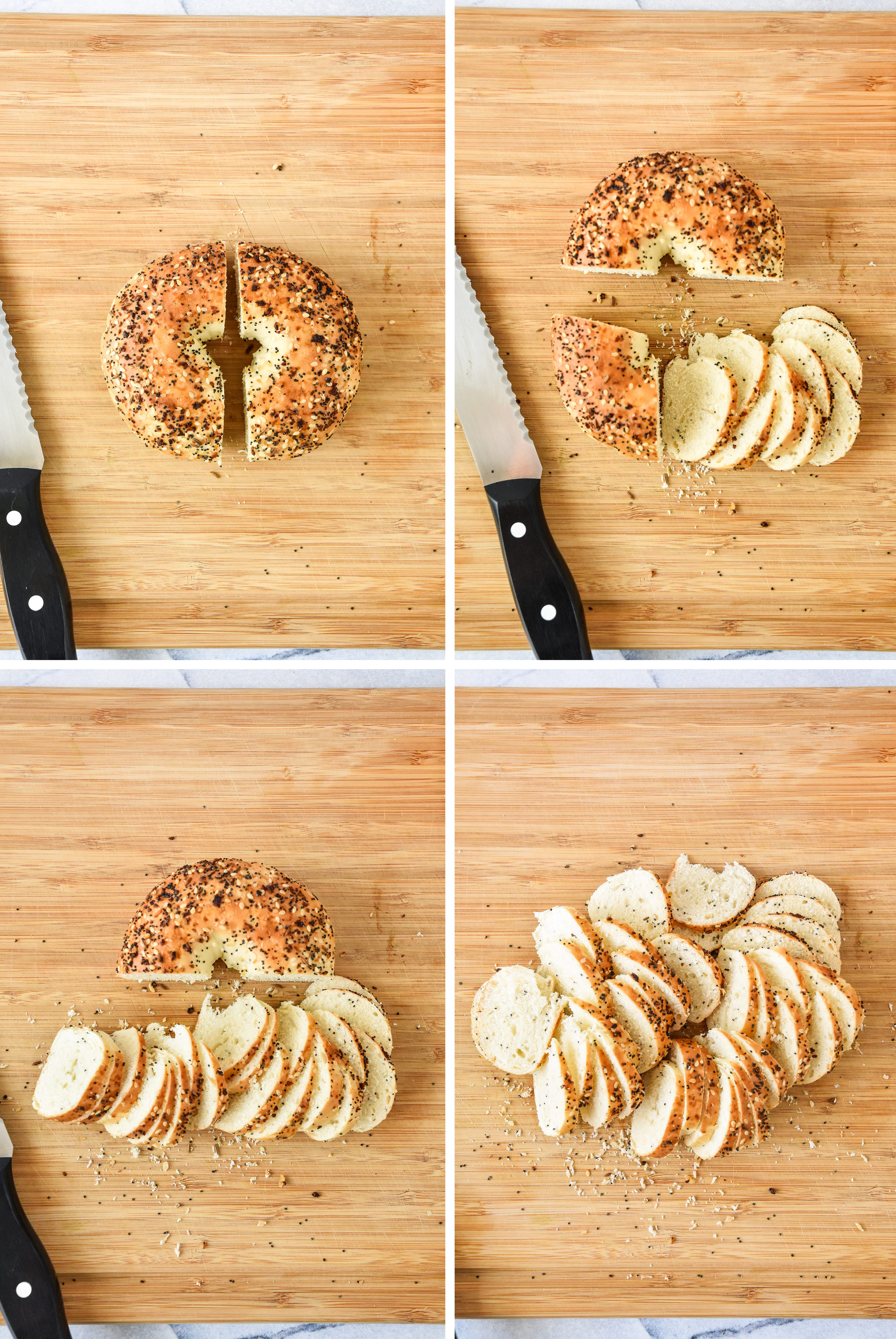 a diagram of how to cut the bagel for bagel chips.