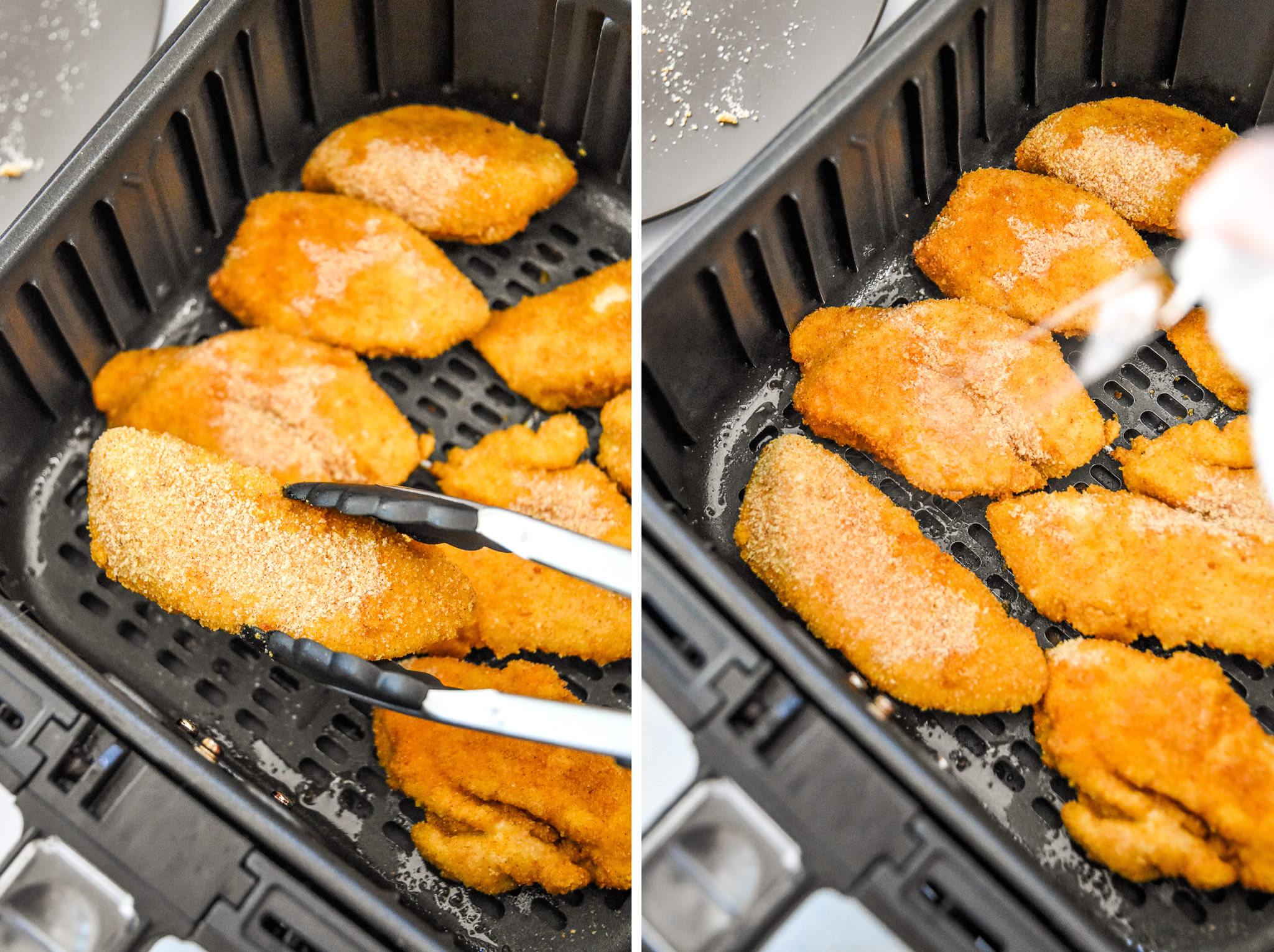 flip the chicken tenders halfway through cooking in the air fryer.