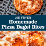pin image for air fryer homemade pizza bagel bites.