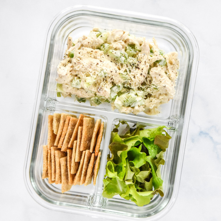 caesar chicken salad lunch wraps meal prep container.