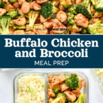 pin image for buffalo chicken and broccoli meal prep.