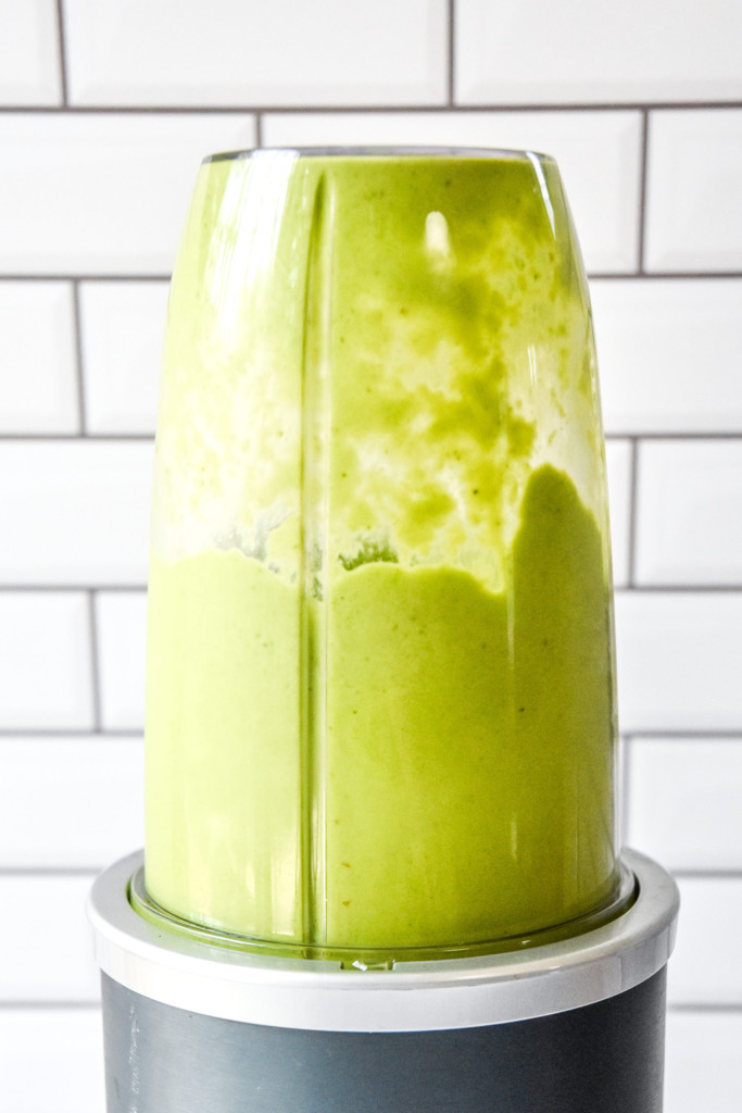 blended up creamy avocado mint green smoothie in the nutribullet.
