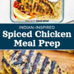 pin image with text for indian-inspired spiced chicken meal prep.