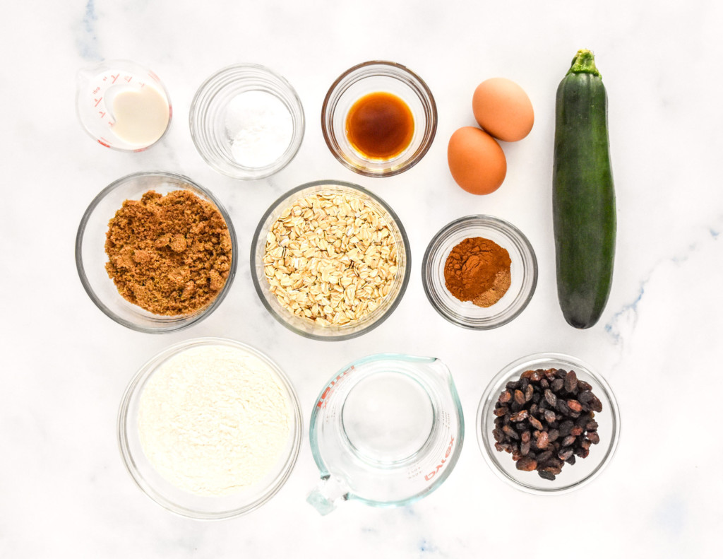 ingredients for the cake portion of the cinnamon raisin zucchini coffee cake.