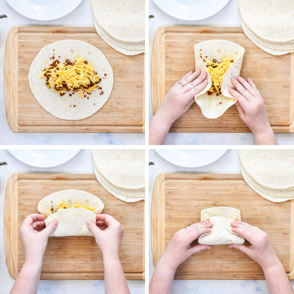 step by step of wrapping burritos so they don't fall apart. 