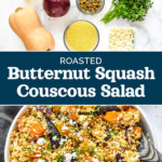pin image with text for roasted butternut squash couscous salad.