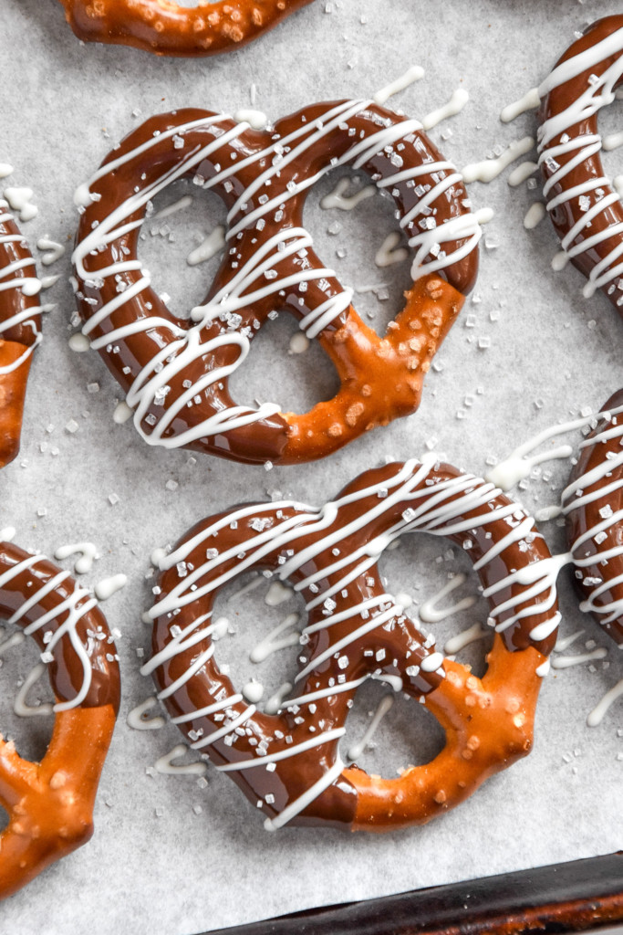 drizzle covered chocolate dipped pretzels.