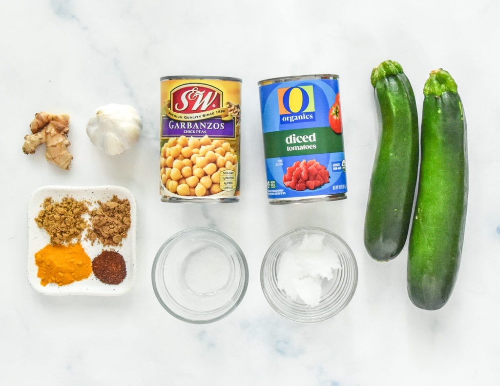 ingredients for the zucchini chickpea curry.