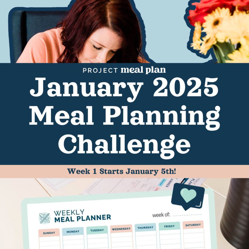 January 2025 meal planning challenge cover image with text.