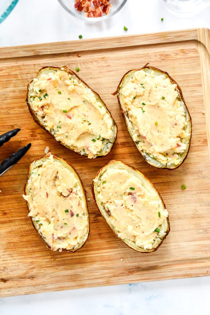 stuffed air fryer twice baked potatoes before adding toppings and baking again.