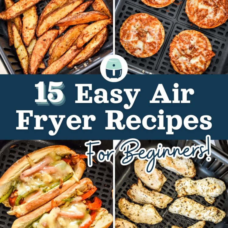 cover image with text 15 easy air fryer recipes for beginners.