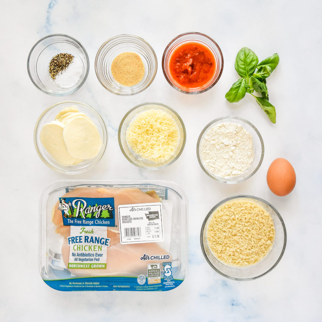 ingredients required to make stuffed chicken parmesan before beginning the recipe.