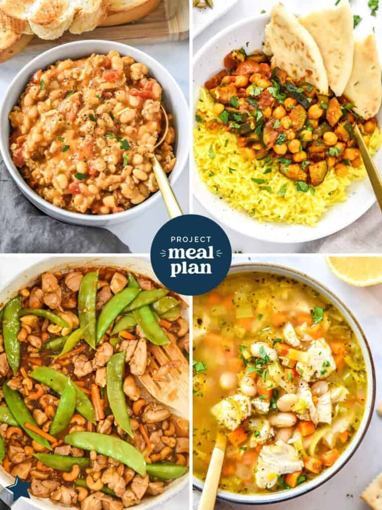 decorative collage of 4 images and project meal plan logo in the center.