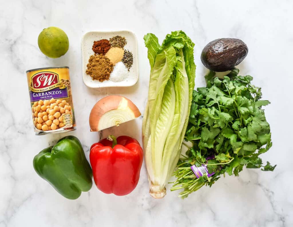 fresh taco salad ingredients before preparing.