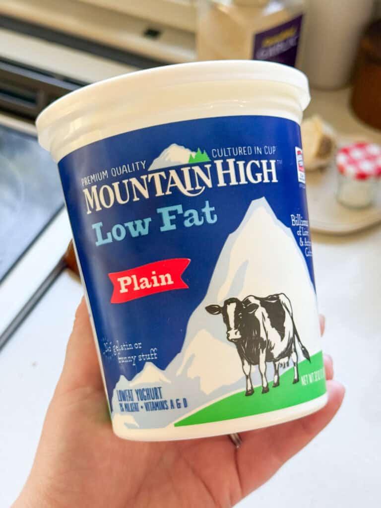 container of plain mountain high yogurt.