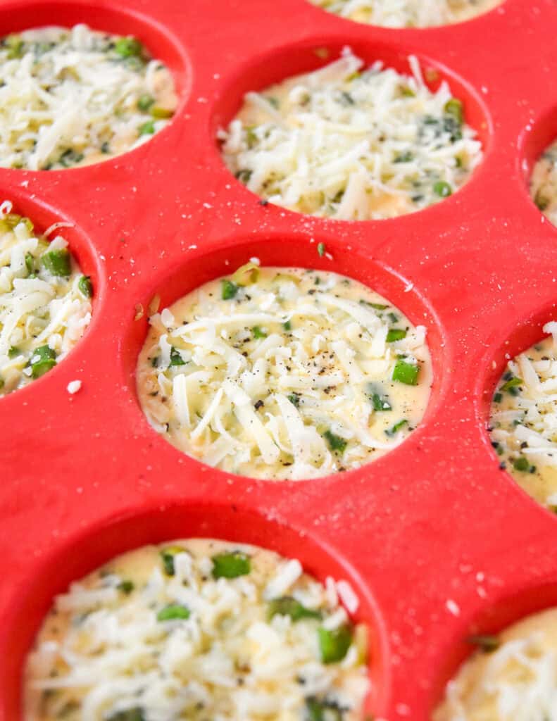 raw crustless quiche before baking.